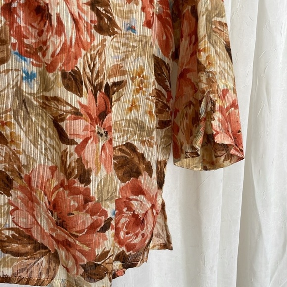 Alfred Dunner 100% Cotton Floral Gauze Style Sheer Button Up Shirt Size 10/L - Picture 8 of 9